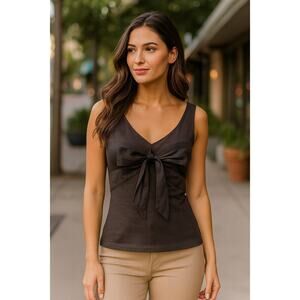 Fenn Wright Manson Black Sleeveless Top with Satin Tie Front Bow - Size XS / S